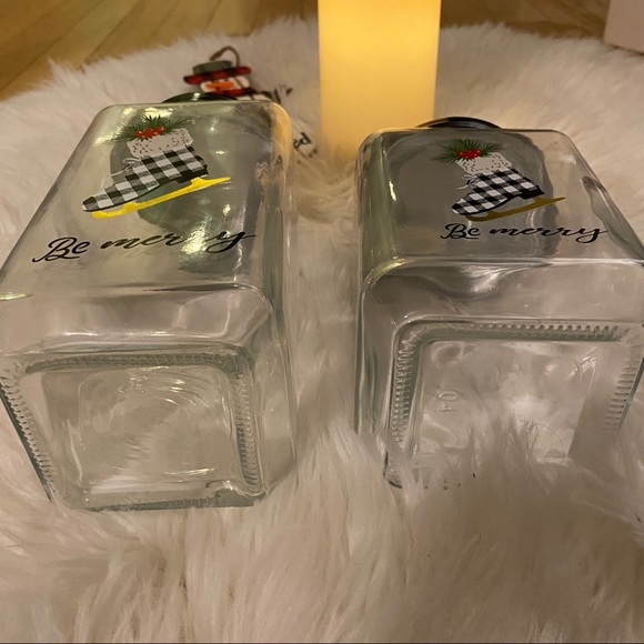 Christmas Black & White Buffalo Plaid Be Merry Ice Skate Set of (2) Canisters. - Picture 7 of 8